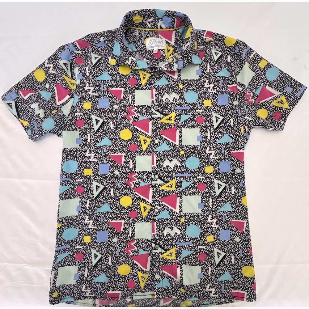 Fresh Prints Of Bel Air Retro 90's Mens Button Up Shirt Medium Geometric Pattern